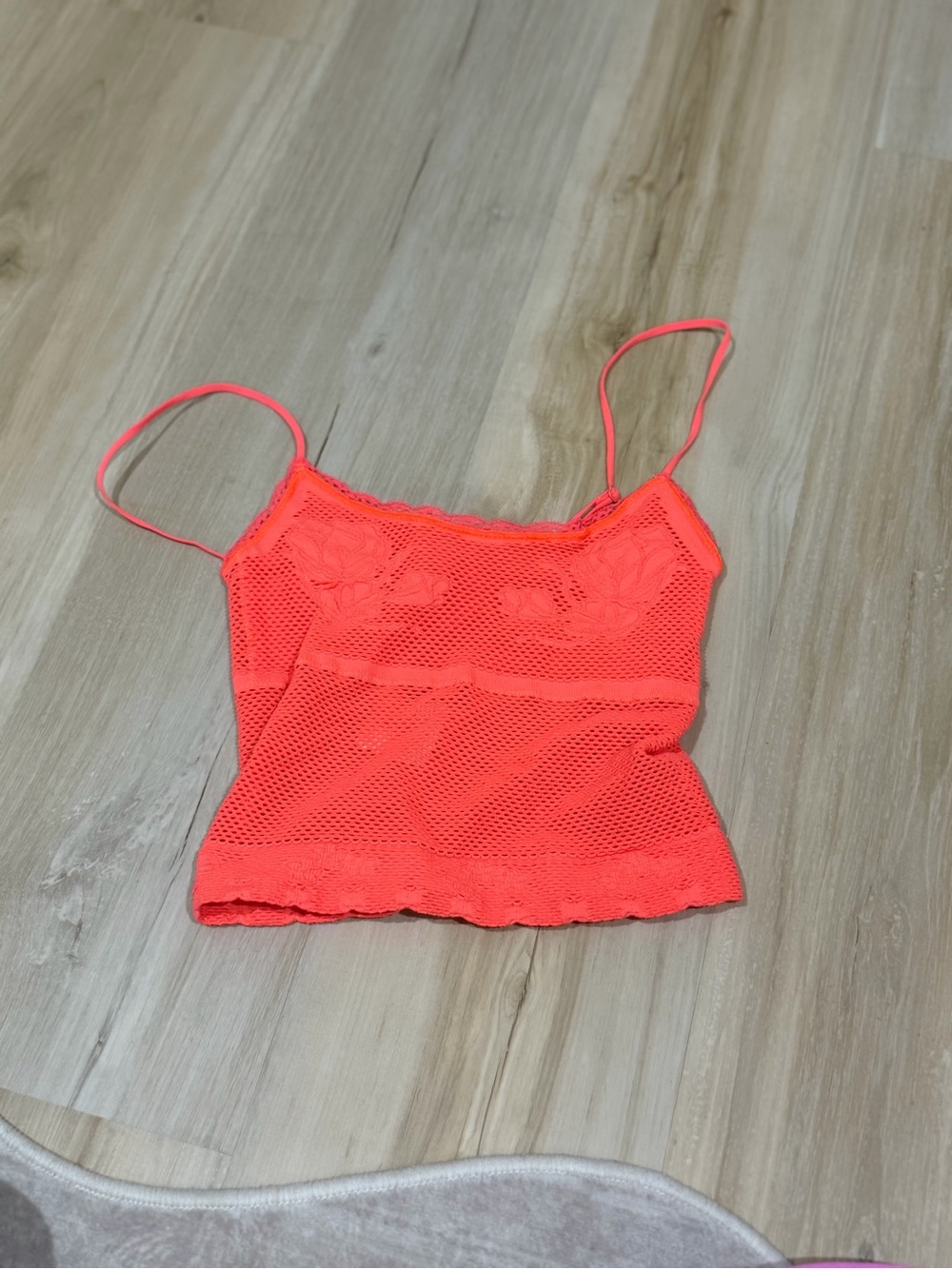 Women's Neon Coral Lace Trim Cami Tank Top